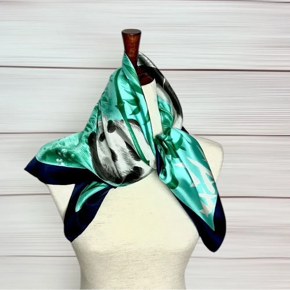 NWOT Silk Triangle Brand Scarf Panda Print Hand Rolled and Printed 29” Square